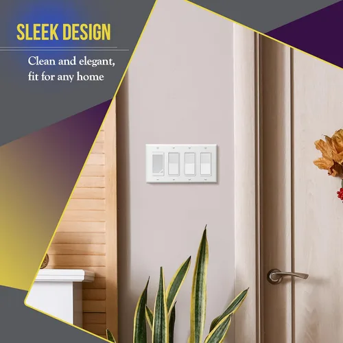 Vista 3 de ENERLITES Placa decorativa de pared para interruptor de luz o toma de receptáculo, acabado brillante, tamaño 4 segmentos 4.50 x 8.19 pulgadas, Blanco