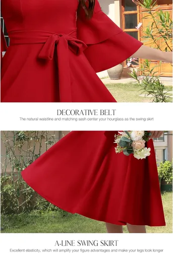 Vista 7 de DRESSTELLS Vestido de cóctel para mujer, elegante, formal, modesto, vestido de iglesia para invitados de boda, flor