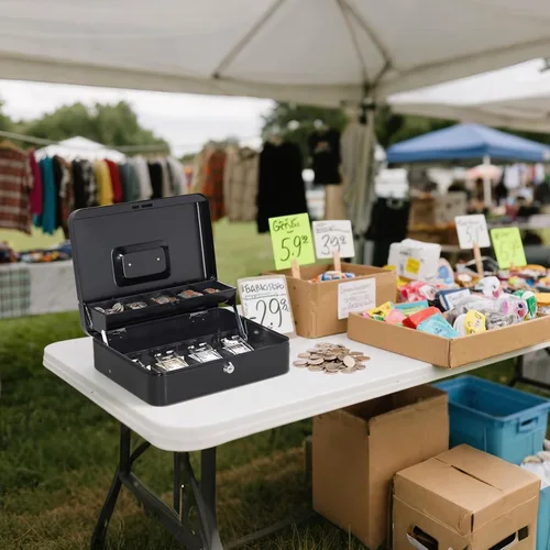 Vista 2 de Jssmst - Caja de efectivo de metal grande con bandeja de dinero,Caja de bloqueo