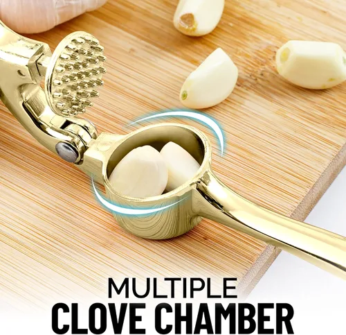 Vista 5 de Zulay Kitchen - Prensa de ajo prémium con mango suave y fácil de apretar, con pelador de ajo de silicona y cepillo de limpieza, de 3 piezas