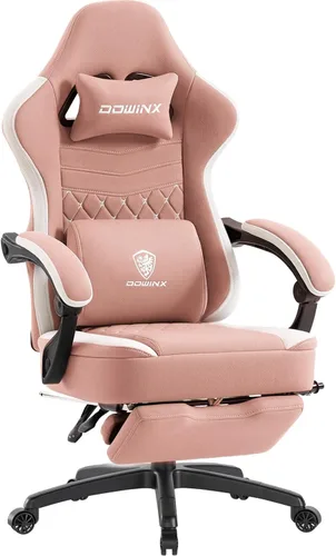 Vista 17 de Dowinx Silla de juegos de tela transpirable con almohadilla de gel y bolsa de almacenamiento, cómoda silla de jugador con cojín de resorte