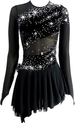 LIUHUO Vestido de patinaje artístico - Vestido de terciopelo negro para competición de niñas
