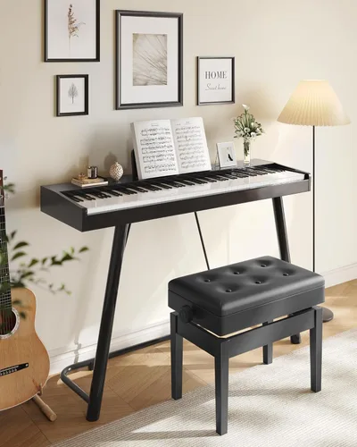 Vista 2 de SONGMICS Taburete ajustable de madera para piano con almacenamiento de partituras negro ULPB57H