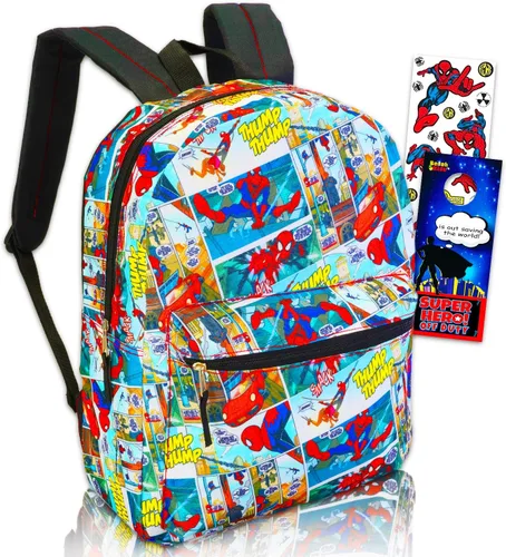 Marvel Mochila Spiderman para niños y niñas, paquete de 2 piezas con mochila escolar de Spiderman de 16 pulgadas con calcomanías (suministros