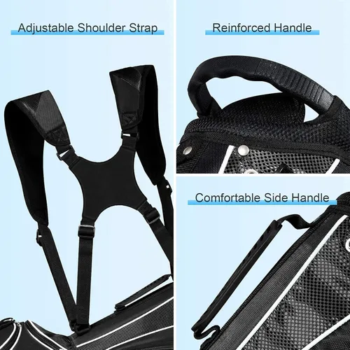 Vista 5 de Mayjooy Golf Stand Bag, Portable Carry Golf Bag w/Ergonomic Dual Straps & 6 Way Top Divider, Lightweight Carry Organizer Pocket w/Umbrella Ring