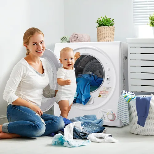 Vista 7 de Bonnlo Secadora de ropa portátil, máquina secadora eléctrica de carga frontal, secadoras de ropa compactas con tambor de acero inoxidable