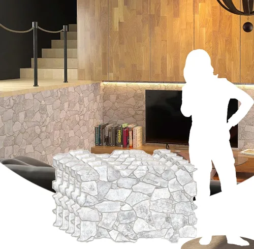 Vista 7 de Dundee Deco Panel de pared 3D de PVC de piedra sintética blanca y gris, 3.2 pies x 2.1 pies (38.6 in x 24.8 in), decoración de paneles de pared