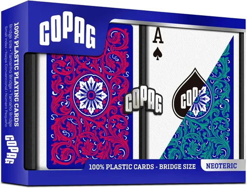 Vista 8 de Copag 1546 Juego de cartas de póquer de diseño neótero, tamaño bridge (estrecho) Juego doble verde/rojo (índice Jumbo)