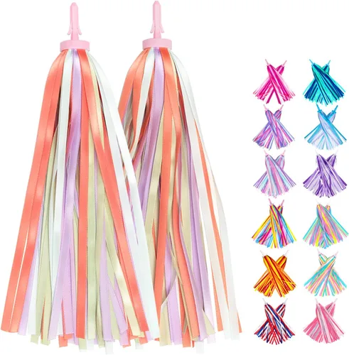 Vista 13 de Serpentinas de bicicleta con borlas para niños 1 par, accesorios para bicicleta de niños, borlas para scooter, bicicleta, triciclo, serpentinas