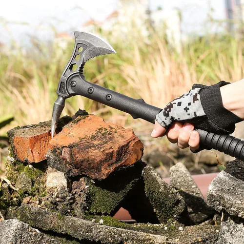 Vista 8 de JXE JXO Hacha de campamento, Tomahawk con pincho, hacha de supervivencia con funda, mango de fibra de nailon para supervivencia al aire libre