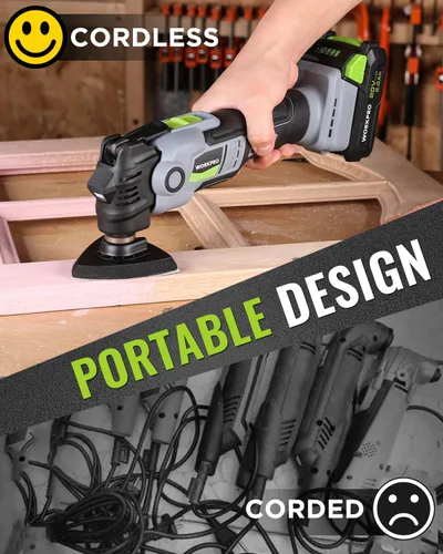 Vista 6 de WORKPRO Kit de herramientas oscilantes de 20 V, inalámbrica y sin escobillas, multiherramienta orbital de 19,000 RPM con 6 velocidades variables