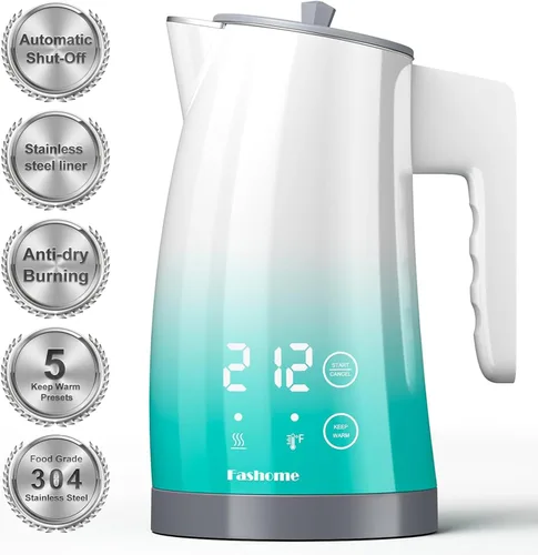 Vista 10 de Hervidor eléctrico con control de temperatura, 5 ajustes preestablecidos, 2 horas para mantener el calor, acero inoxidable de 1.25 L, diseño táctil
