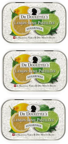 DOOLITTLE Dr - Pastillas de frutas suaves sin azúcar para voz y garganta, sabor a lima limón, lata de 2.12 onzas, paquete de aproximadamente 25