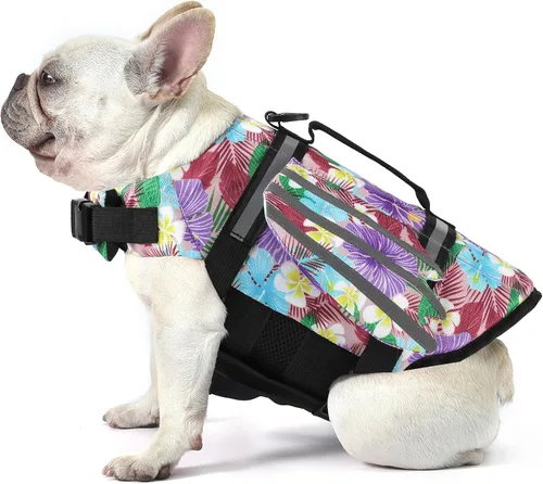 Vista 14 de Petglad Chaleco salvavidas para perro, chaleco salvavidas ajustable con alas lindas con flotador de barbilla y asa, para nadar, navegar, chaleco Azul