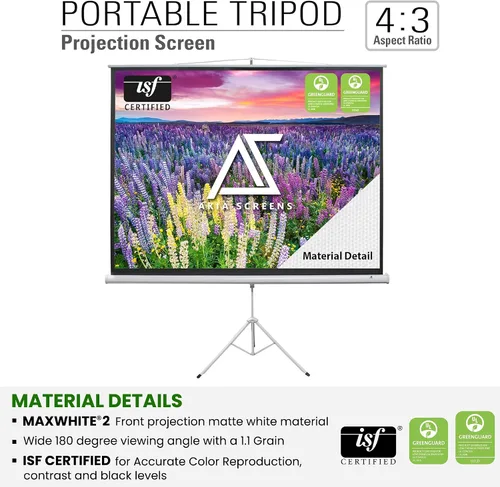 Vista 2 de Akia Screens Pantalla de proyector de 100 pulgadas con soporte, 4:3 HD, pantalla portátil de trípode, 1.1 ganancia, sin arrugas