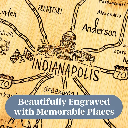 Vista 3 de Totally Bamboo Destination Indiana State Shaped Cutting Board, Charcuterie and Cheese Serving Board – Indiana Gift for Home Décor or Everyday