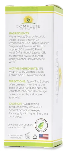 Vista 3 de Suero natural de vitamina C E con ácido ferúlico e hialurónico 1 oz