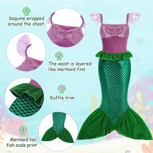 Vista 5 de Eledobby - Disfraz de princesa para niñas, vestido de princesa para niñas, disfraz de princesa para Navidad, regalo de cumpleaños