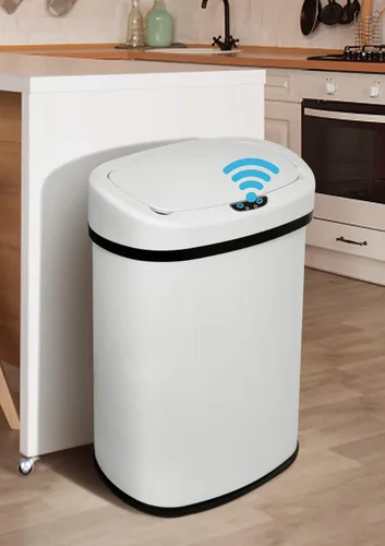Vista 11 de Basurero automático de 50 litros de 13 galones para cocina, de acero inoxidable, sin contacto y con sensor de movimiento, con tapa, para la oficina
