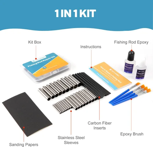 Vista 3 de Kit de reparación de caña de pescar completo, enfoque fácil y rápido para reparar caña de pescar rota con pegamento epoxi