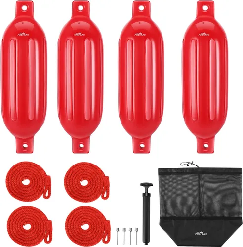 Vista 16 de Affordura Paquete de 4 Defensas de Barco Parachoques Defensas con 4 Cuerdas, Parachoques de Barco para Defensas de Barco Pontón Inflables