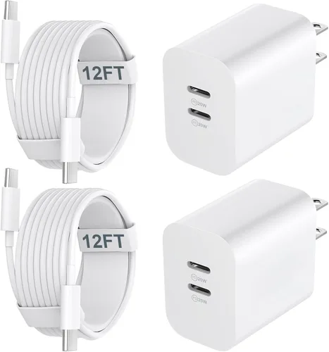 Vista 8 de Cargador para teléfono 15/16/17 Pro Max de carga rápida, bloque de carga USB C de doble puerto de 20 W con cable de carga USB C a C de 6.6 pies