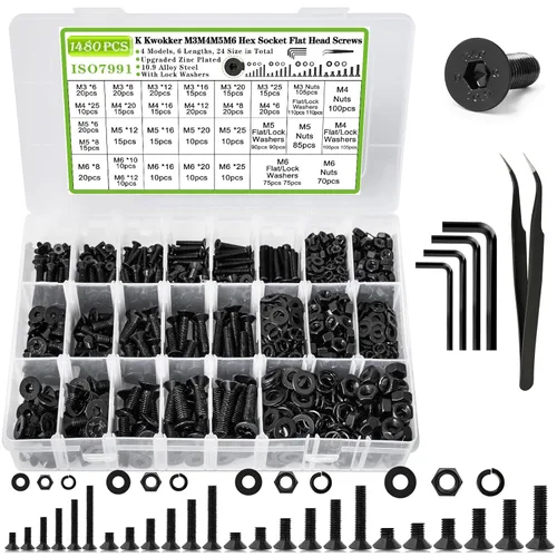 Vista 10 de Juego de 1160 piezas de tuercas y pernos M3 M4 M5 M6, 20 tamaños de 8 mm a 25 mm, pernos métricos de cabeza hexagonal con botón de rosca, chapa