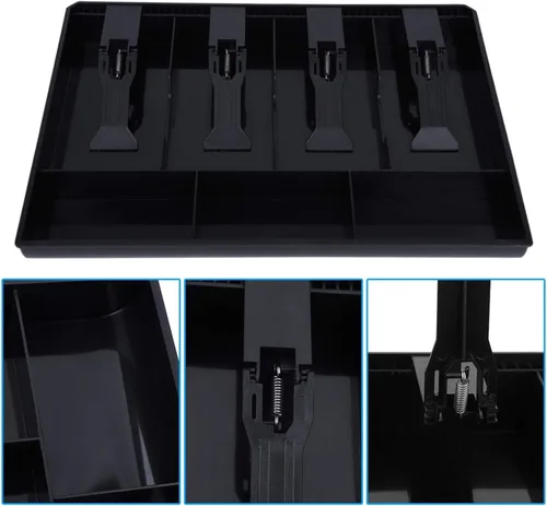 Vista 6 de Tiiyee Bandeja de inserción de cajón de caja registradora, bandeja de dinero en efectivo, 4 billetes, 3 monedas, compartimento para monedas