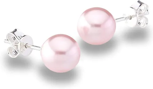 Genuine Fine European Crystal 8mm Round Simulated Pearl S925 Solid Sterling Silver Stud Earrings For Women