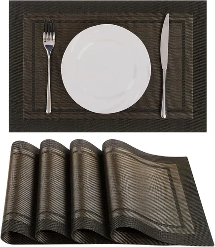 Vista 42 de SHACOS Beige Woven Placemats Set of 4 Place Mats Indoor Outdoor