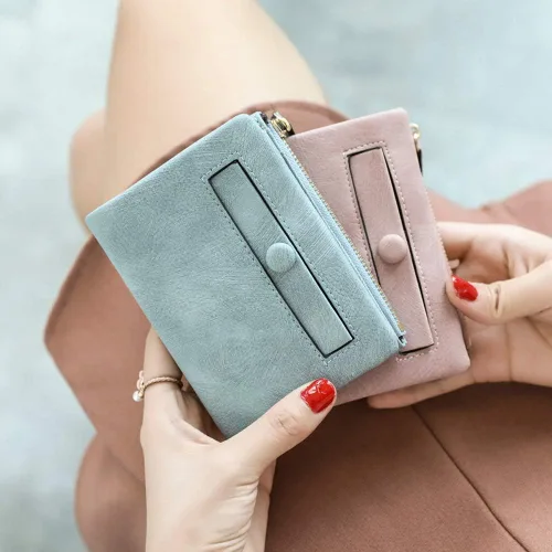 Vista 5 de AOXONEL Cartera pequeña de cuero plegable para mujer, mini monedero con cremallera, bolsillo para tarjeta de identificación, delgado y compacto