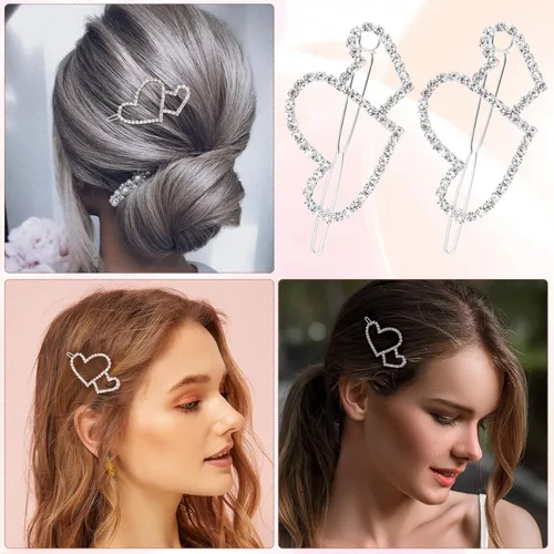 Vista 7 de HINZIC 5 pinzas para el cabello con forma de corazón hueco, estilo bohemio, con cristales brillantes, para San Valentín, accesorios para tocado
