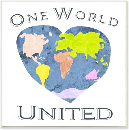 Stupell Industries One World United Phrase - Globo abstracto en forma de corazón, diseño de Gail Green LDL, 12 x 12 pulgadas, color blanco