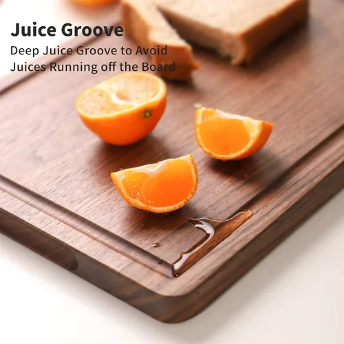 Vista 4 de Muso Wood Tabla de Cortar de Nogal para Cocina, Tabla de Cortar de Madera con Ranura para Jugo y Mango Lateral, Tabla de Madera para Alimentos