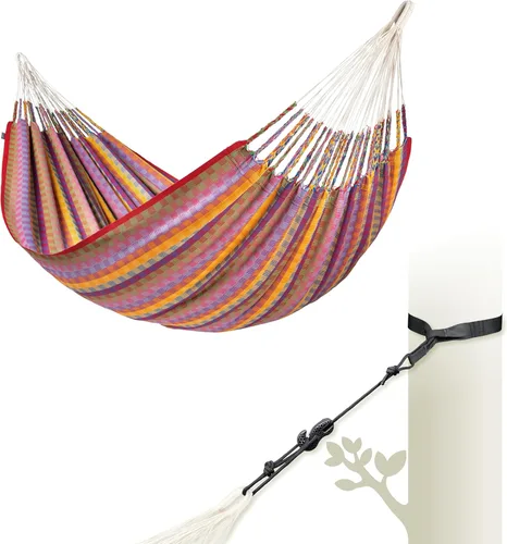 Vista 25 de LA SIESTA Hamaca de flora, transforma tu patio trasero, patio o porche en un oasis de relajación, hamaca de algodón ultrasuave, máximo 440 libras