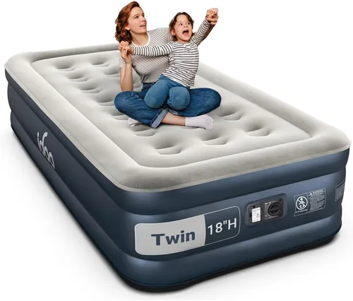 Vista 12 de iDOO - Colchón de aire tamaño Queen con bomba integrada, colchón inflable elevado de 18 pulgadas, cama de aire portátil de cuatro cámaras mejorada
