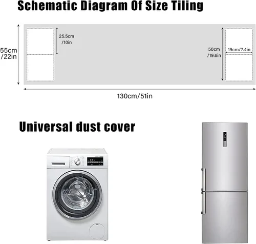 Vista 4 de Cubierta superior para nevera, cubierta superior para lavadora y secadora, a prueba de polvo, con bolsillos de almacenamiento, 22 x 51 pulgadas
