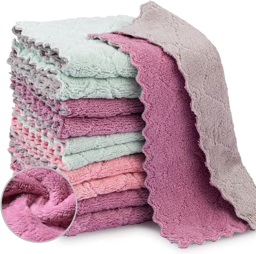 Vista 8 de Paquete de 20 paños de cocina de microfibra superabsorbentes Bessrung para limpiar platos, cocina, baño, automóvil (gris y verde)