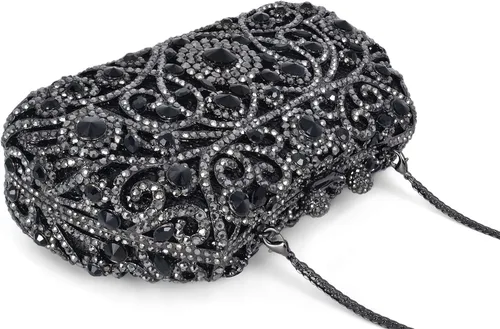 Vista 4 de MOSSMON Bolso formal de la boda de la noche del embrague del cristal del Rhinestone para Negro
