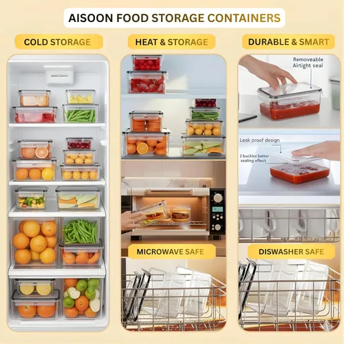 Vista 3 de AISOON 40 recipientes grandes de almacenamiento de alimentos de 85 onzas con tapas (20 recipientes y 20 tapas), apilables, herméticos, a prueba