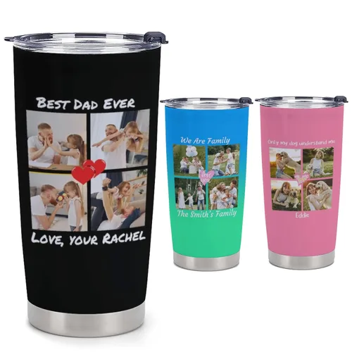 Personalized Picture Tumbler for Men Women, Gift for Dad Mom Families Friends, Custom Photo Image & Text Travel Mug Cup, 20oz Coffee Tumbler,