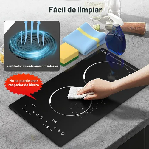 Vista 8 de GIHETKUT Placa de cocción de doble inducción, 4000 W, 2 quemadores, placa de inducción con pantalla táctil LED, 10 niveles de ajustes con bloqueo