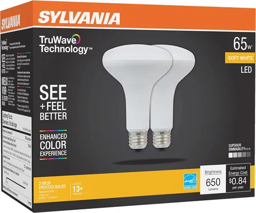 Vista 2 de SYLVANIA - Bombilla LED TruWave Natural Series BR30, equivalente a 65 W, eficiente 7 W, base media, regulable, 650 lúmenes, esmerilada, 2700 K