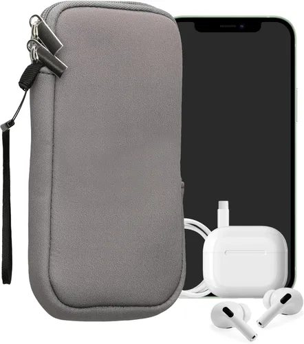 Vista 99 de kwmobile Bolsa de neopreno para teléfono tamaño XL - 6.7/6.8 pulgadas - Funda universal para celular con cremallera, correa para la muñeca, amarillo