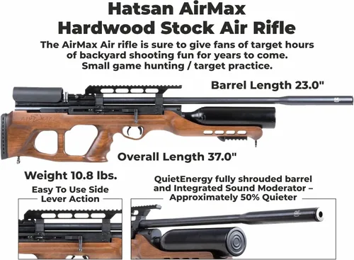 Vista 4 de Hatsan AirMax .22 - Rifle de aire Cal con paquete de 250 pellets y 100 objetivos de papel (stock de madera dura)