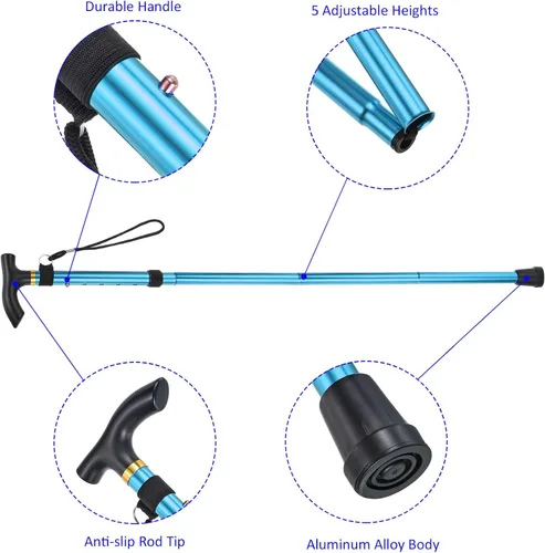 Vista 5 de M METERXITY Trekking Poles - Collapsible Hiking Walking Sticks, Telescopic & Folding, Apply to Women Walking Backpacking Azul