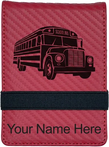 Vista 13 de LaserGram Mini padfolio con bloc de notas y bolígrafo, autobús escolar, grabado personalizado incluido (negro con dorado)