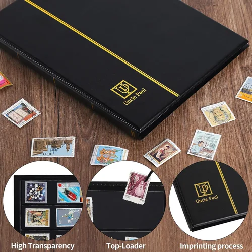 Vista 4 de Álbum de sellos de 120 bolsillos, páginas de doble cara, de cuero artificial, para guardar billetes de moneda, papel plegable, billetes de dinero
