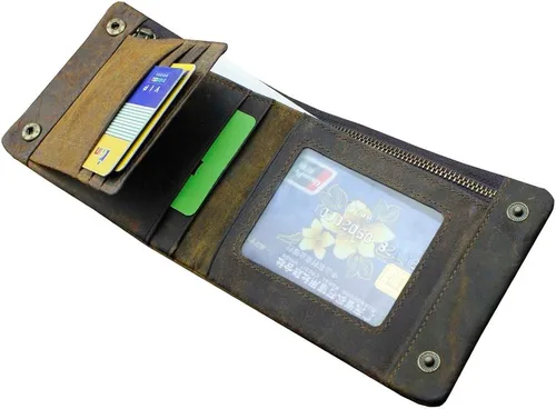 Vista 3 de clásico Biker Trucker motocicleta piel Bifold Snap portafolios wcadena L83