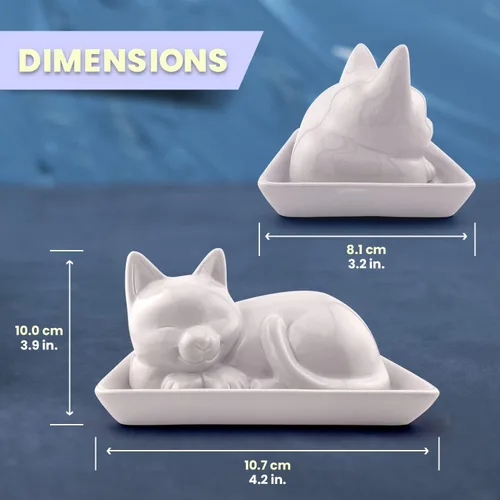 Vista 3 de Plato para mantequilla de cerámica adorable con gato - Accesorio de cocina único y versátil - Manera duradera y creativa de almacenar y servir